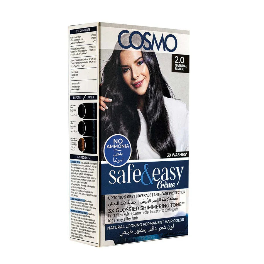 SAFE & EASY CREAM NO AMMONIA PERMANENT HAIR COLOR KIT NATURAL BLACK 2.0